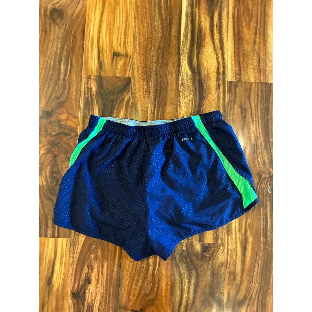 Nike‎ Mens Dri-FIT Running Shorts Navy Blue Lime Green Medium 0145-B3